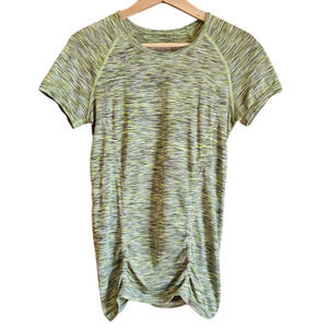Athleta Fast Track Ruched Short Sleeve TShirt Heather Green Women's Small